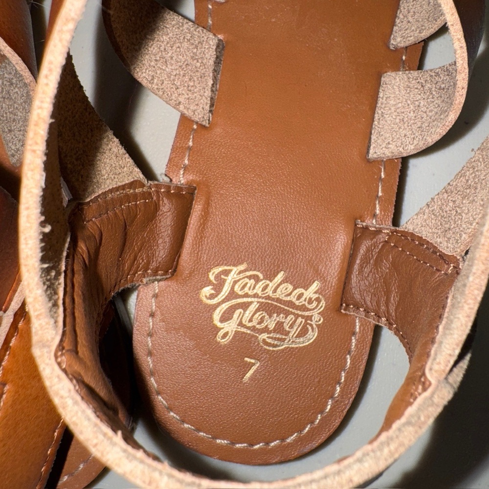 Gladiator Brown Sandals Womens 7 Vegan Leather Laceup OpenToe Boho Summer Summer - Picture 7 of 10